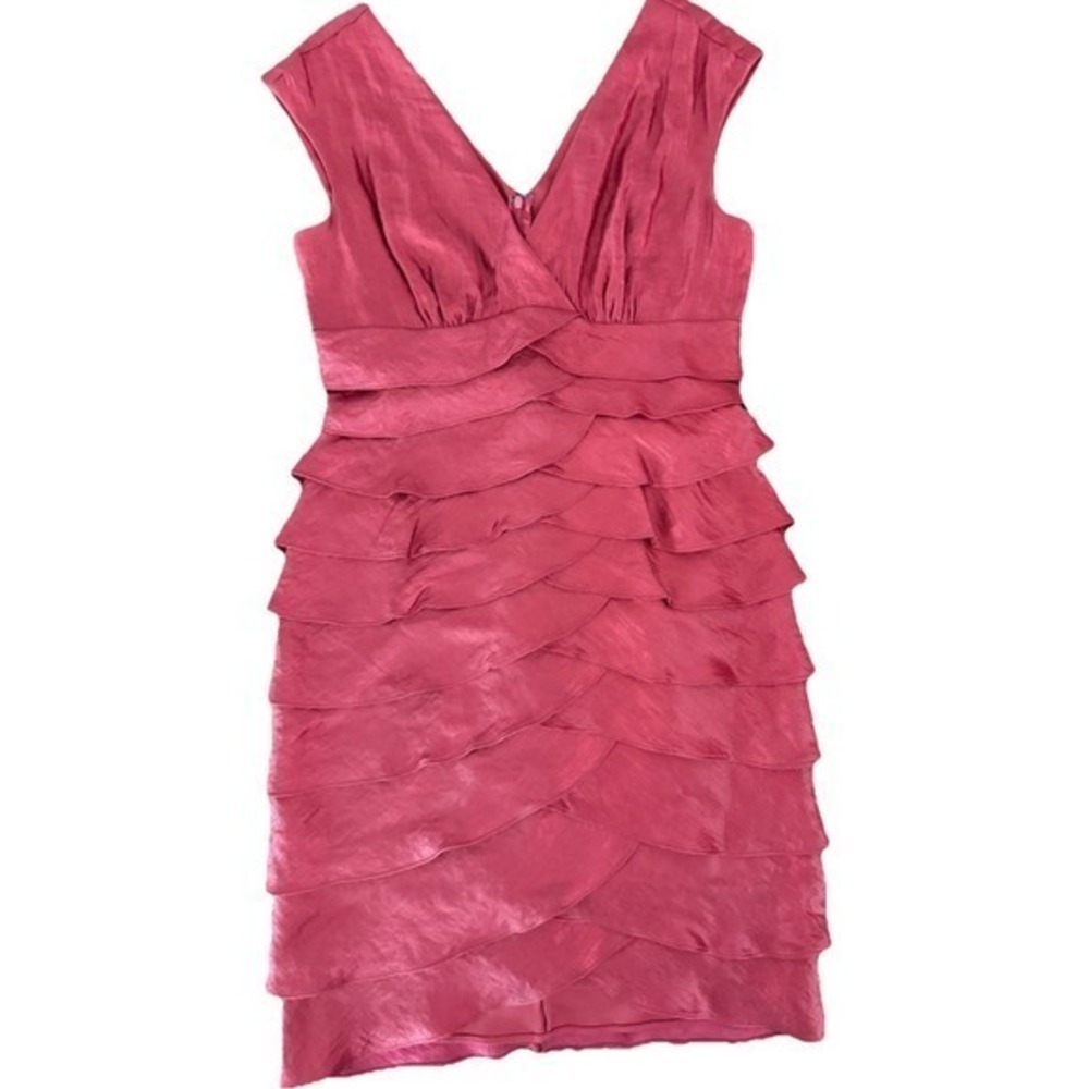 London Times Layered Ruffled V-Neck Sleeveless Ruby Red Dress Size 10